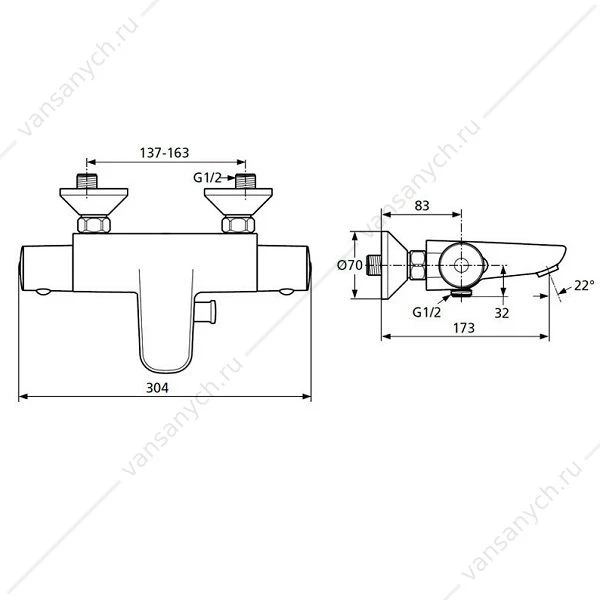 Смеситель термостатический настенный для ванны/душа Ideal Standard CERATHERM 50 A5550AA