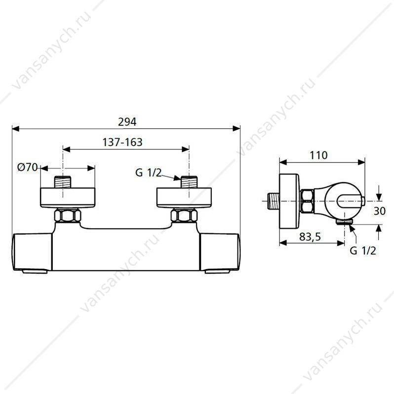 Термостатический настенный смеситель для душа Ideal Standard CERATHERM 25 A6420AA