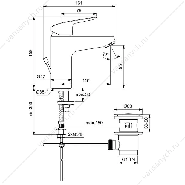 Набор для ванны Ideal Standard Ceraflex (B1713AA см-ль д/умыв. + B1721AA см-ль д/ванны + B0008AA душ. гарнитур)
