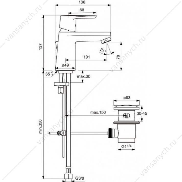 Набор для ванны Ideal Standard Vito(B0405AA см-ль д/умыв. + B0412AA см-ль д/ванны + B9503AA душ. гарнитур)