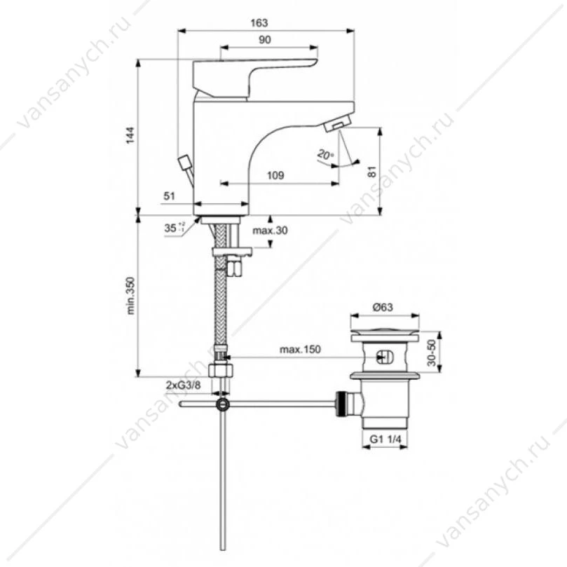 Набор для ванны Ideal Standard Ceraplan III(B0704AA см-ль д/умыв. + B0718AA см-ль д/ванны + B0008AA душ. гарнитур)