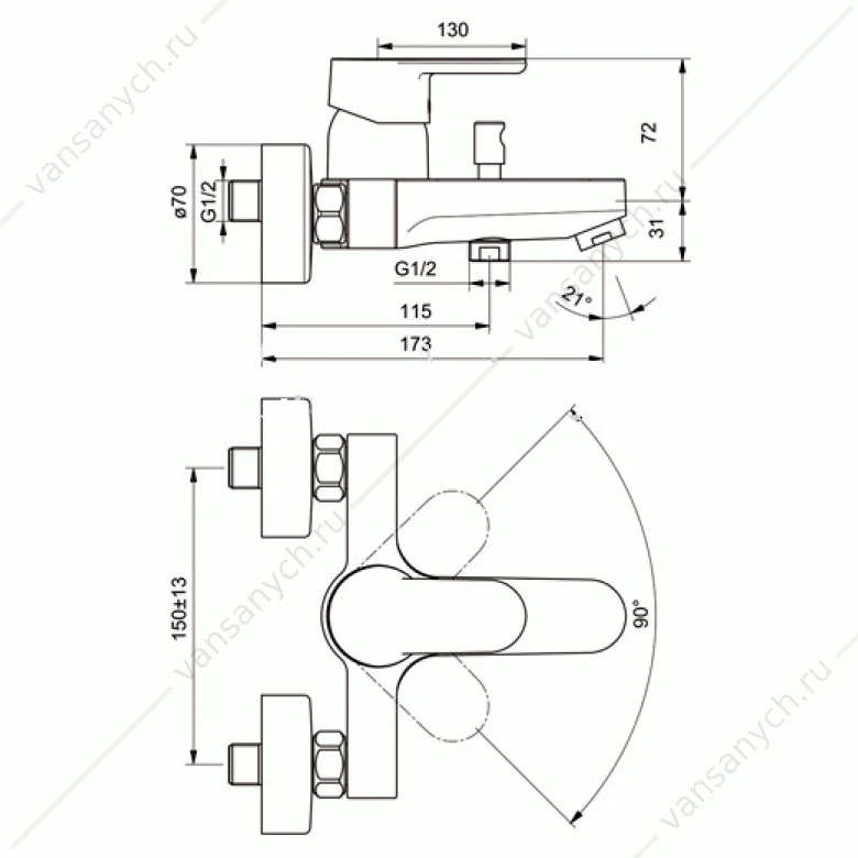 Набор для ванны Ideal Standard Ceraplan III(B0704AA см-ль д/умыв. + B0718AA см-ль д/ванны + B0008AA душ. гарнитур)