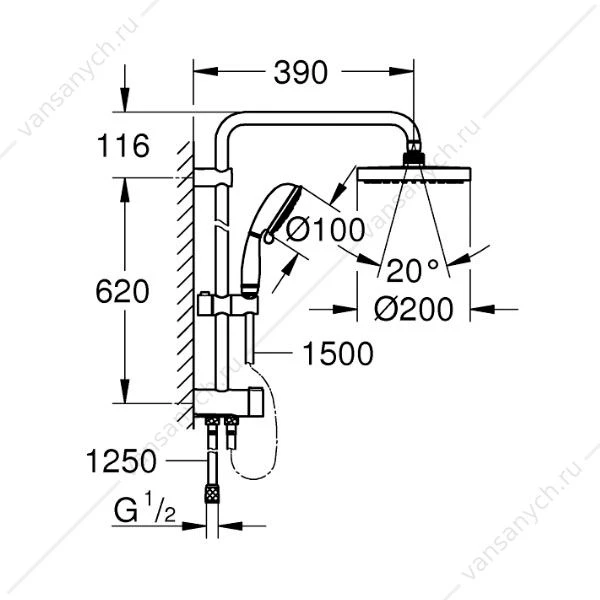 Душевая система GROHE New Tempesta Rustic System 200, 27399002