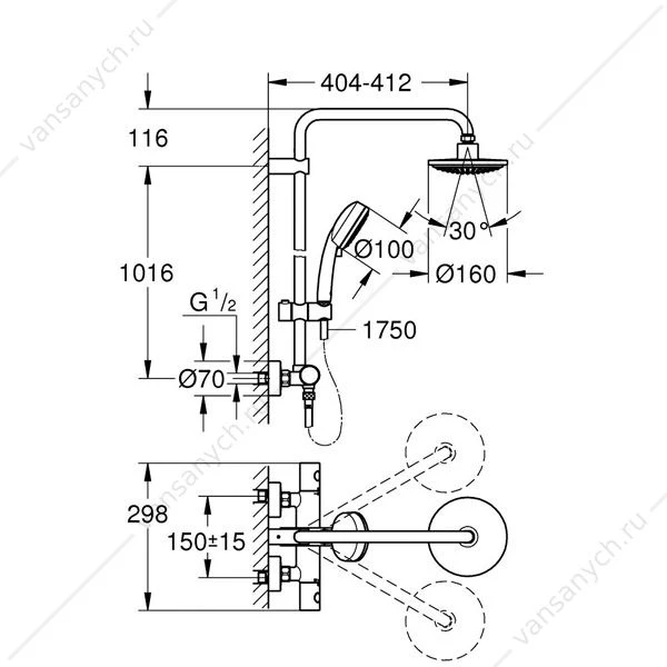 Душевая система с термостатом GROHE Tempesta New Cosmopolitan, 27922000