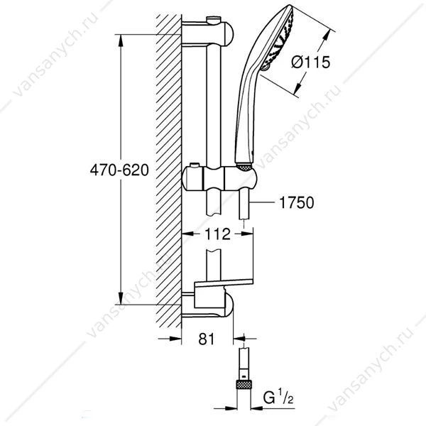 Душевой гарнитур GROHE Euphoria Eco 600 мм, 9,4 л/мин, 27242001