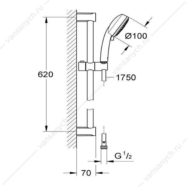 Душевой гарнитур GROHE New Tempesta Cosmopolitan III, душевая штанга 600 мм, 27579002