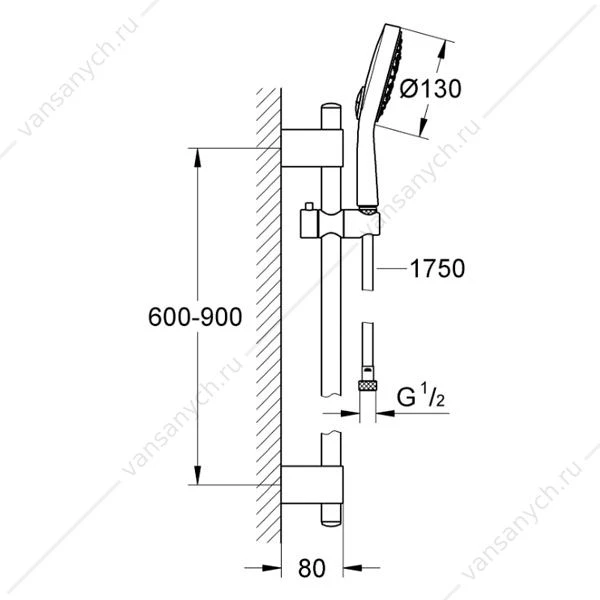 Душевой гарнитур GROHE Power and Soul Cosmo 130, душевая штанга 900 мм, 27734000