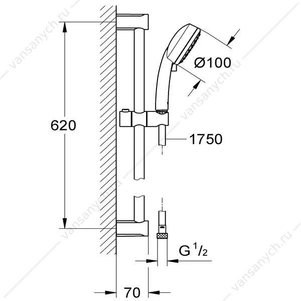 Душевой гарнитур GROHE Tempesta New Cosmopolitan 100 II, душевая штанга 600 мм, 27578002