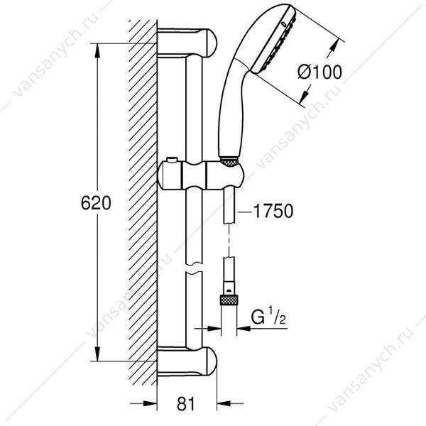 Душевой гарнитур GROHE Tempesta New II, 600 мм, 27598001
