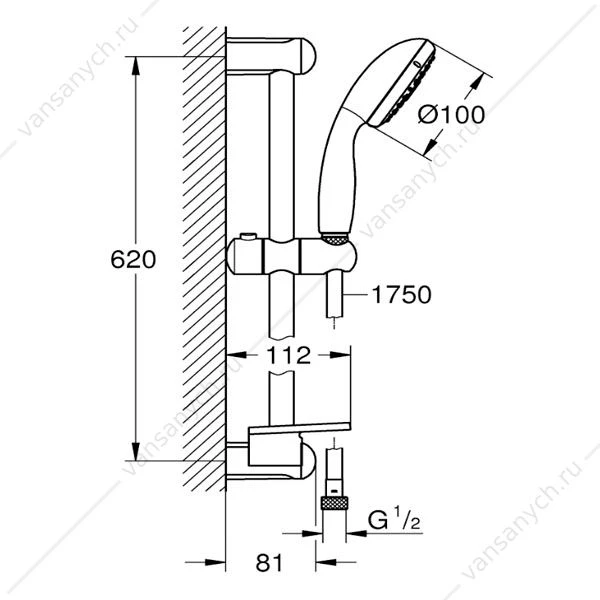 Душевой гарнитур GROHE Tempesta New III, с полкой, 9,5 л, 27600001