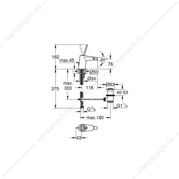 Смеситель для биде GROHE Eurodisc Joy, со сливным гарнитуром, 24036000