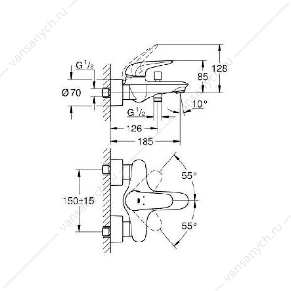 Смеситель для ванны GROHE Eurostyle 2015 Solid, 23726003