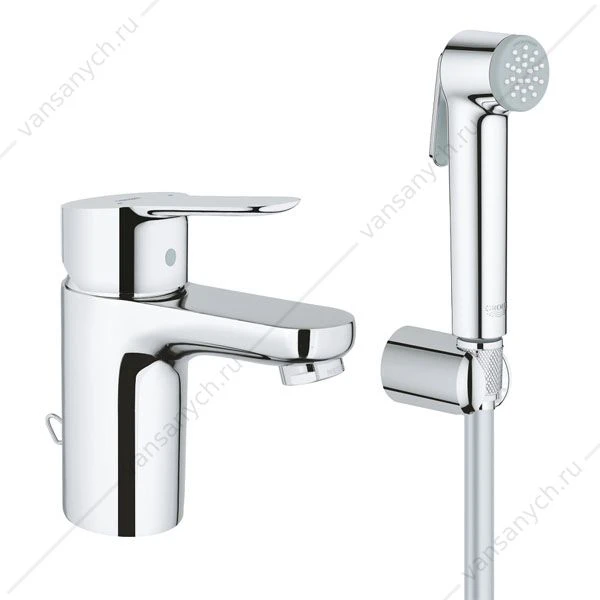 Смеситель для раковины GROHE BauEdge S-Size, с гигиеническим душем, цепочка, 23757000