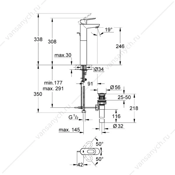 Смеситель для раковины GROHE BauLoop, для свободностоящих раковин, 32856000