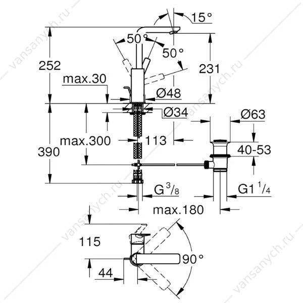 Смеситель для раковины GROHE Lineare 1/2 L-Size, 23296001