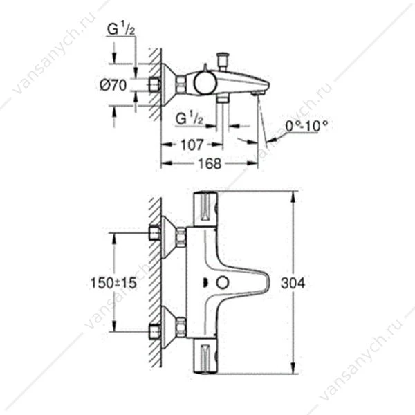 Термостат для ванны GROHE Grohtherm 800, регулируемый аэратор, настенный монтаж, 34576000