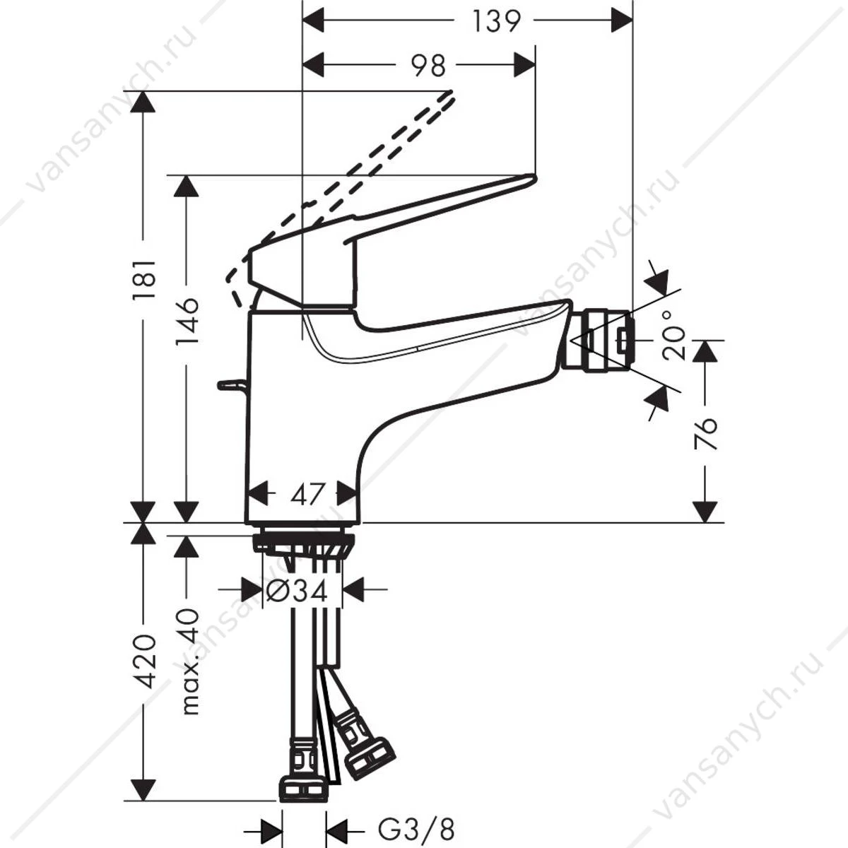 Смеситель для биде 70 мм HANSGROHE Novus Loop 71233000