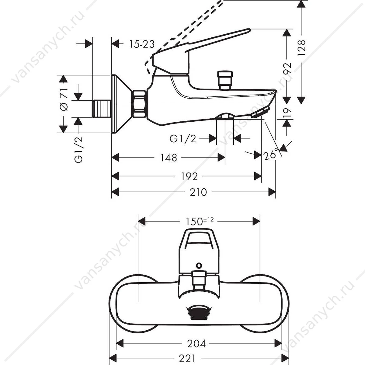 Смеситель для ванны HANSGROHE Novus Loop 71340000