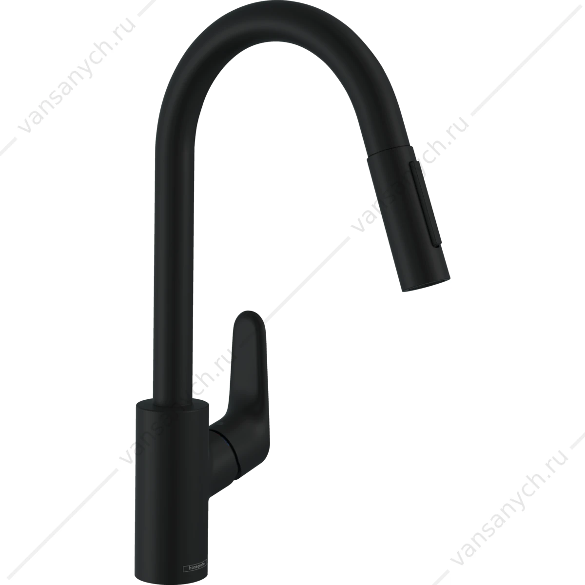Смеситель для кухни с выдвижным изливом черный матовый HANSGROHE Focus 31815670