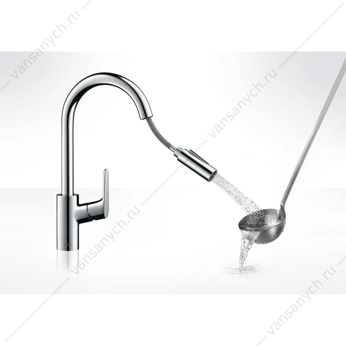 Смеситель для кухни с выдвижным изливом черный матовый HANSGROHE Focus 31815670