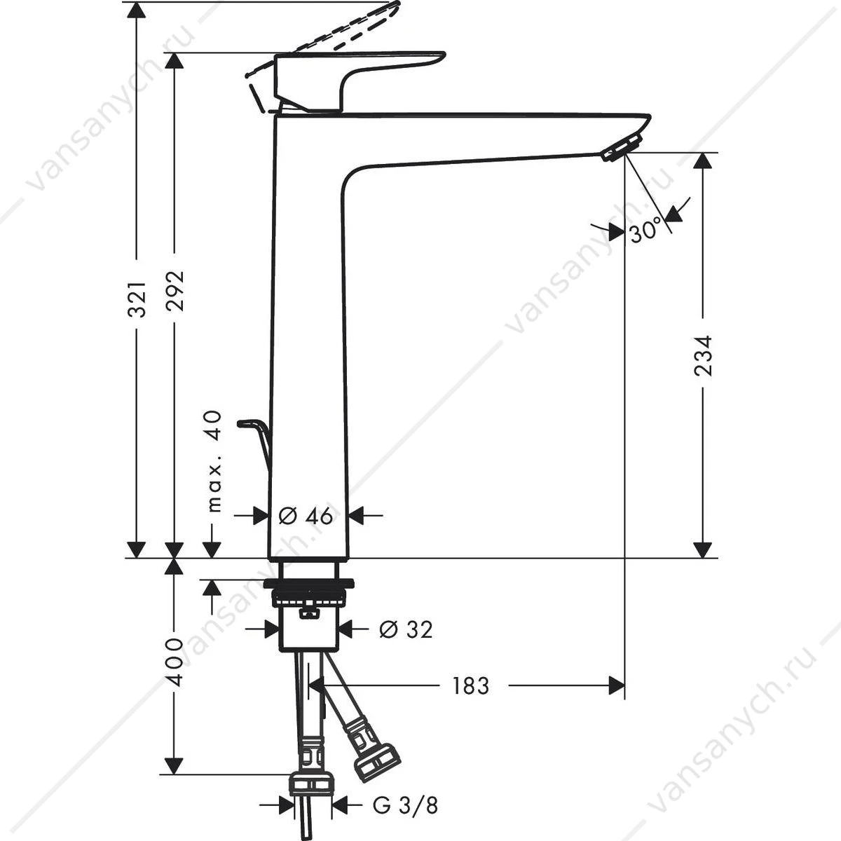Смеситель для раковины 240 мм с донным клапаном золото HANSGROHE Talis E 71716990