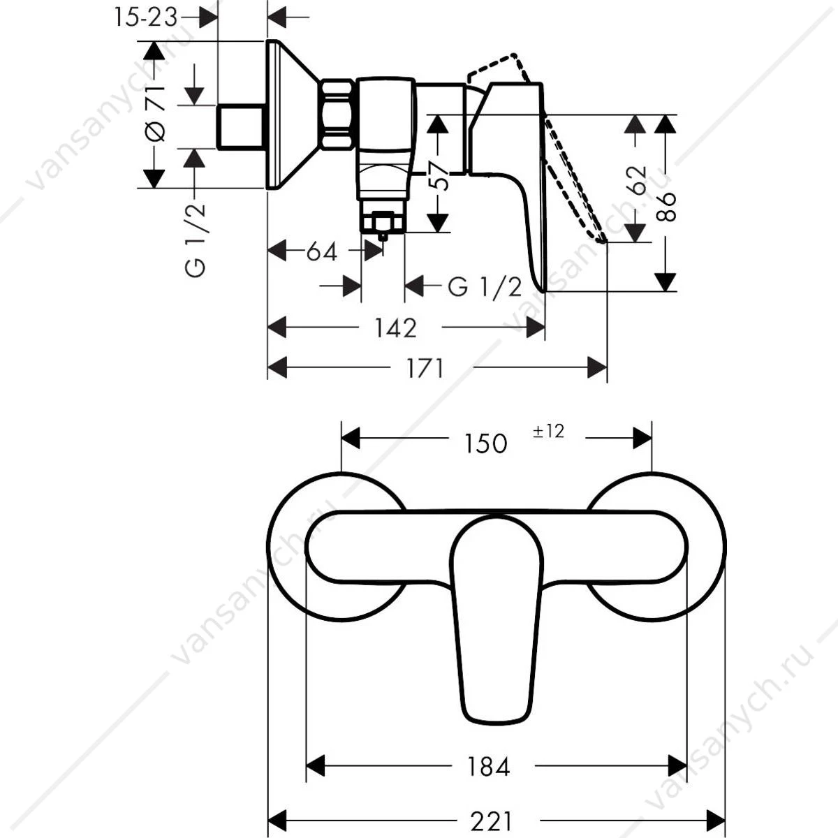 Смеситель для душа золото полир. HANSGROHE Talis E 71760990