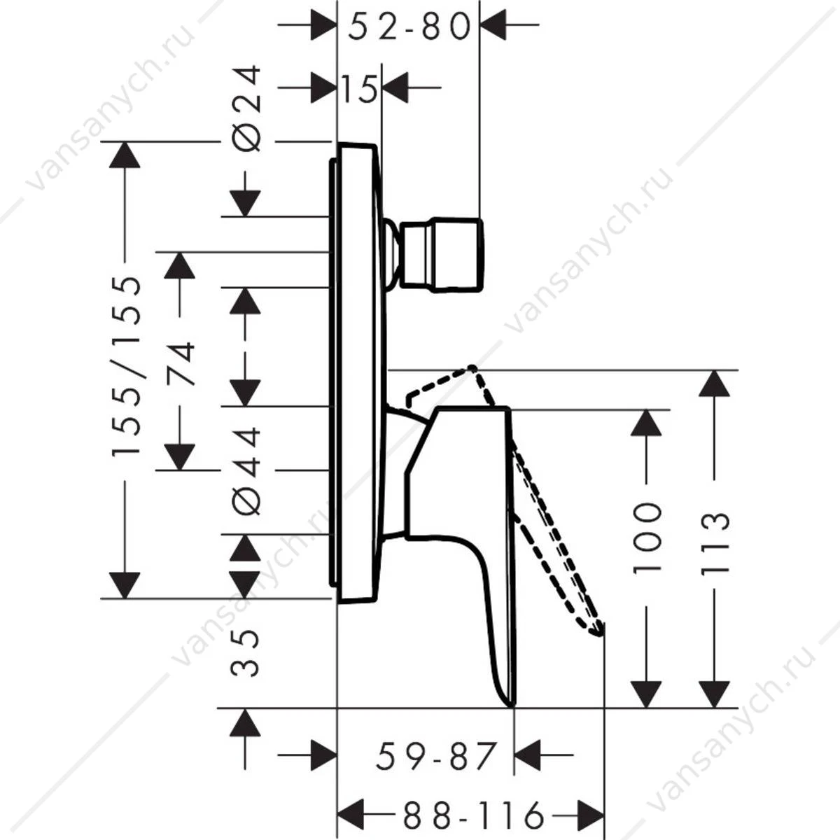Смеситель для ванны (внешняя часть) белый матовый HANSGROHE Talis E 71474700