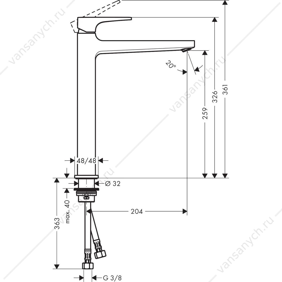 Смеситель для раковины 260 push-open HANSGROHE Metropol 32512000
