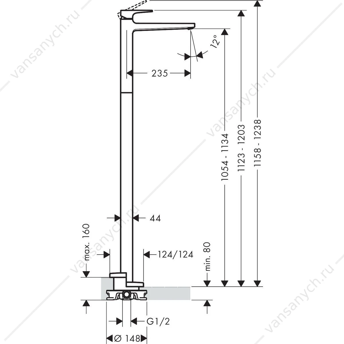 Смеситель для раковины напольный хром HANSGROHE Metropol 32530000