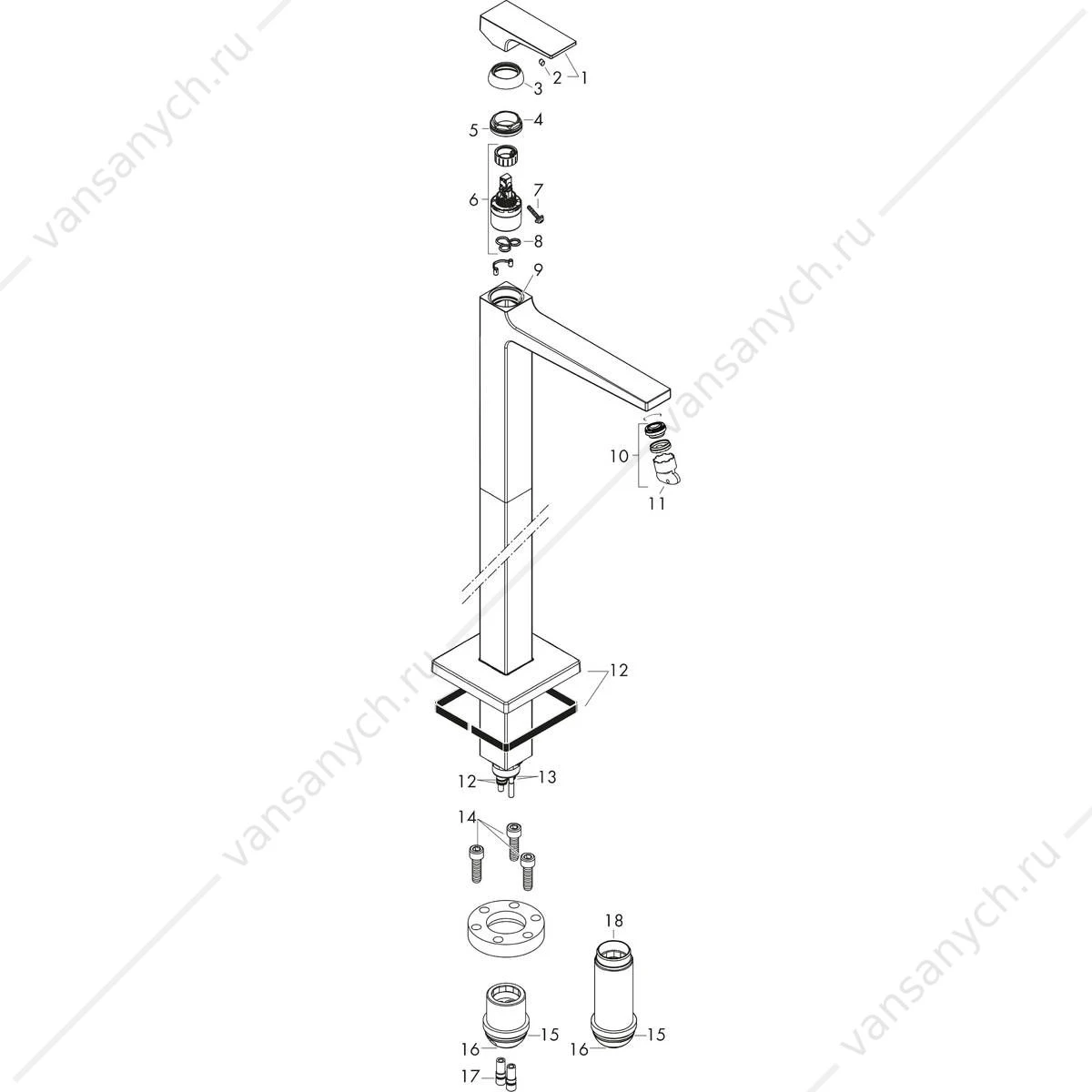 Смеситель для раковины напольный хром HANSGROHE Metropol 32530000