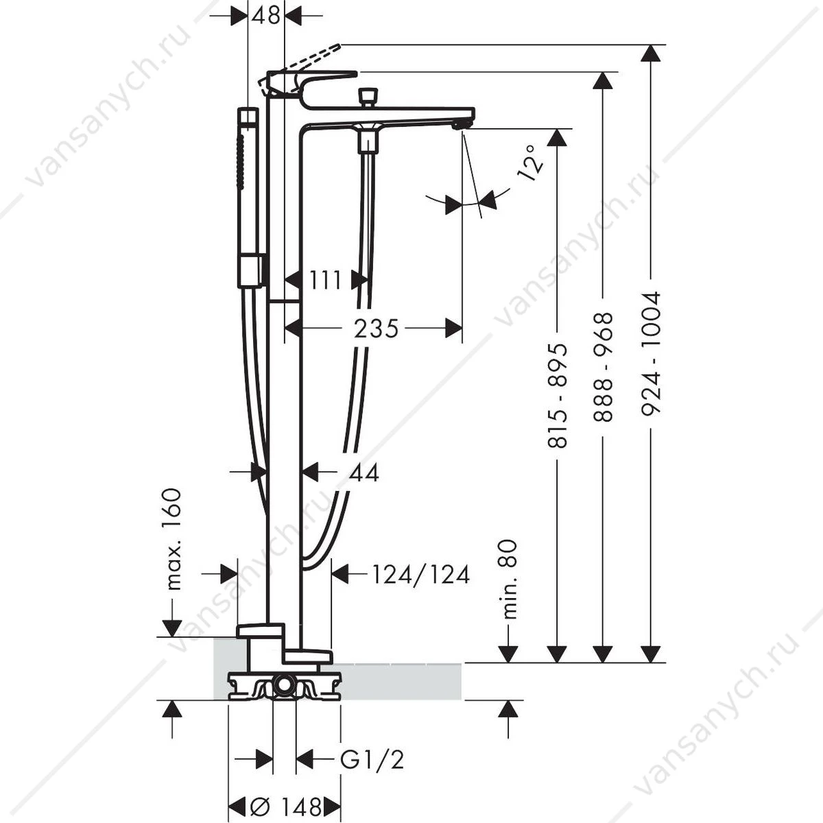 Смеситель для ванны  напольный с рукояткой-петлей HANSGROHE Metropol 74532000
