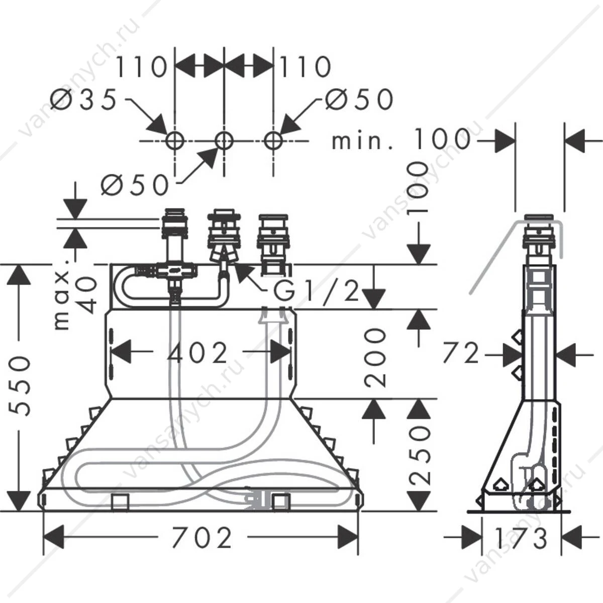 Скрытая часть смесителя для ванны (3 отверстия) HANSGROHE  13437180