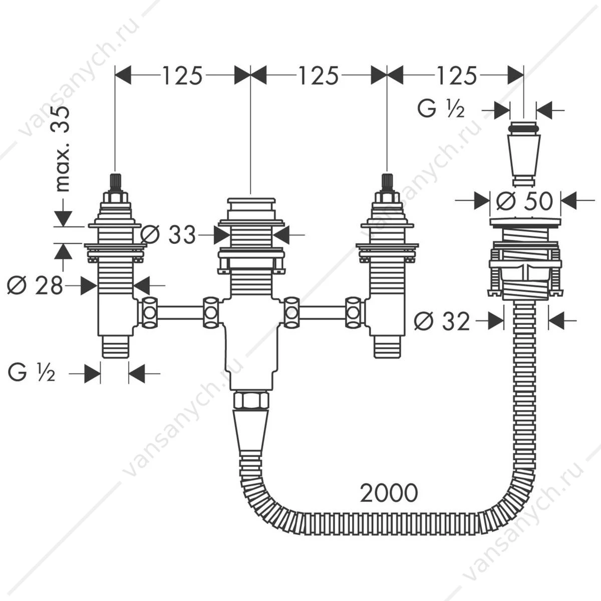 Скрытая часть смесителя для ванны (4 отверстия) HANSGROHE  13244180