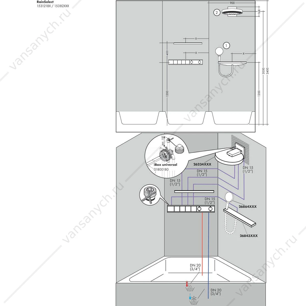 Термостат для 4 потребителей (внешня часть) хром HANSGROHE RainSelect 15382000