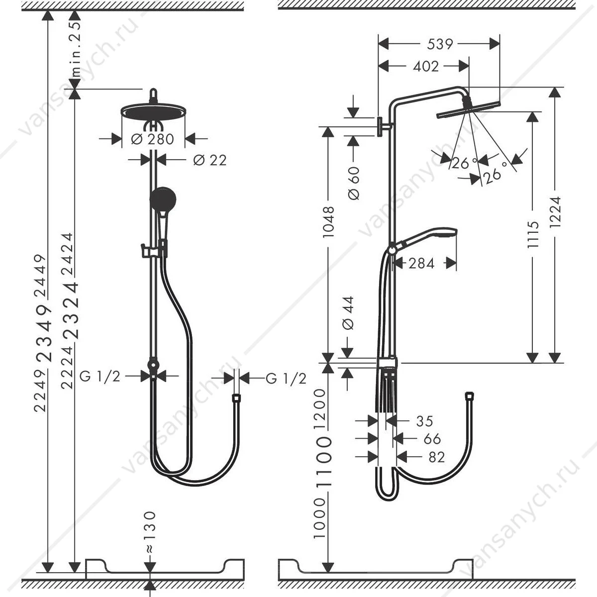 Душевая стойка HANSGROHE Croma Select 280 Reno 1jet showerpipe 26793000