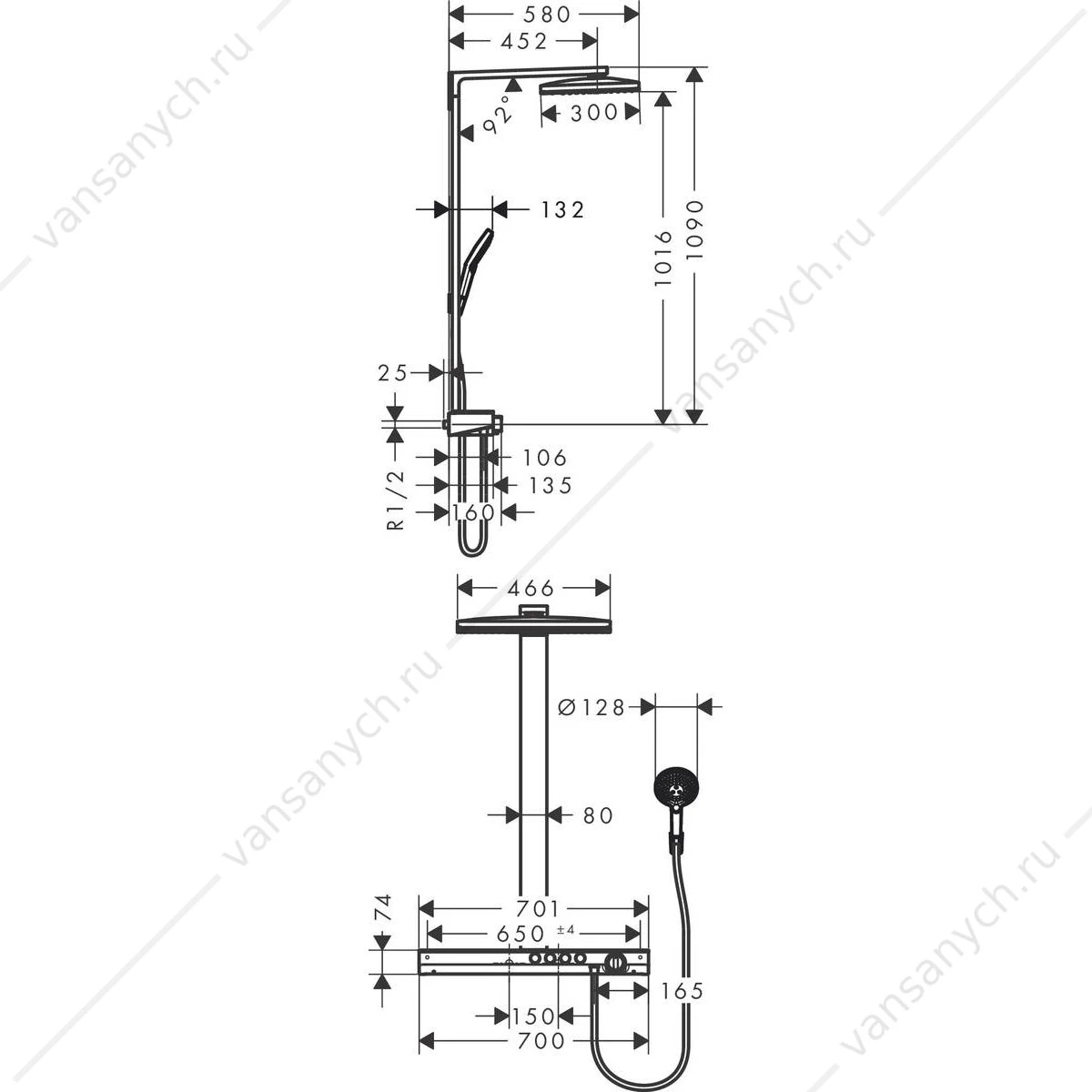 Душевая система HANSGROHE Rainmaker Select 460 3jet Showerpipe белый/хром 27106400