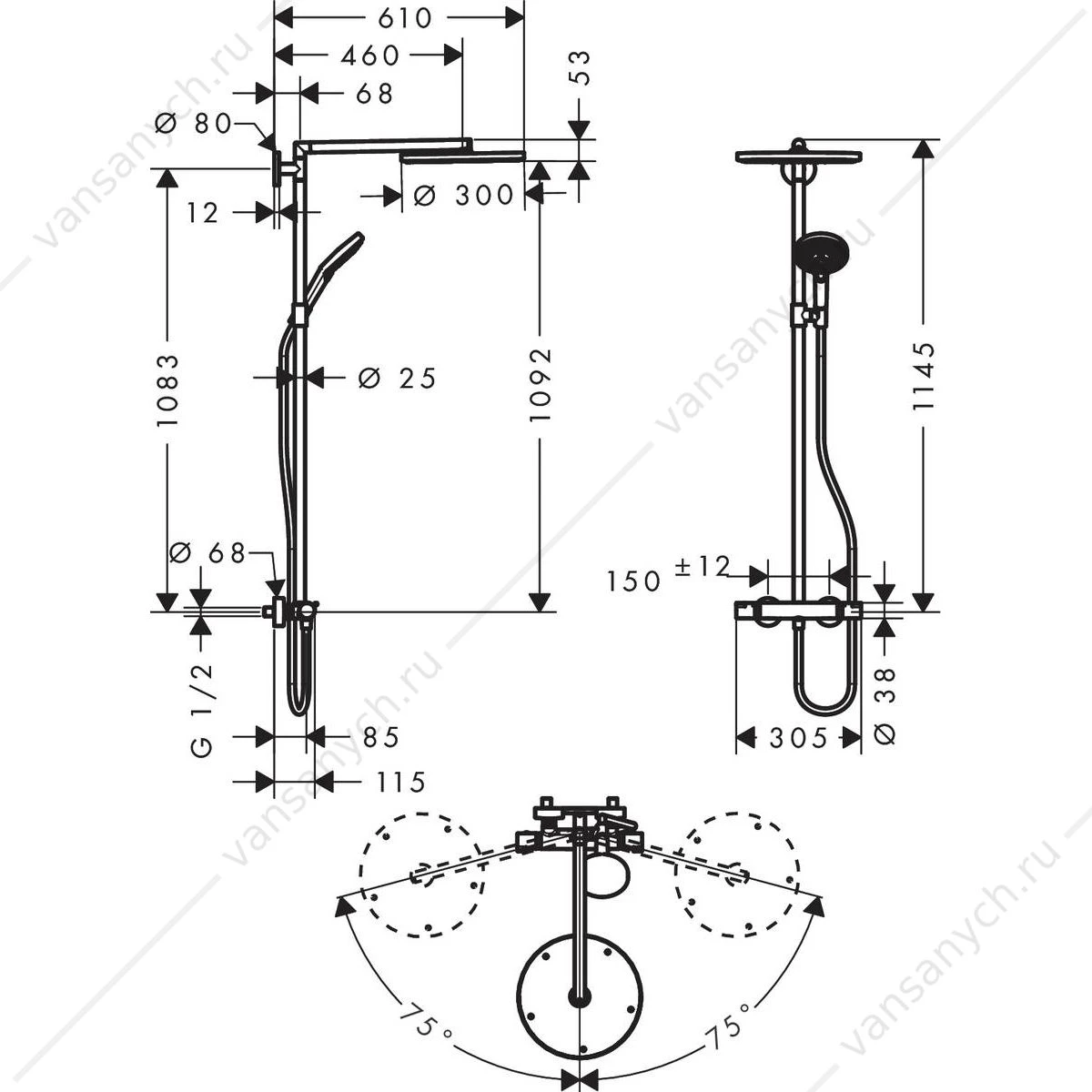 Душевая система с термостатом HANSGROHE Raindance Select Showerpipe 300, 27114000