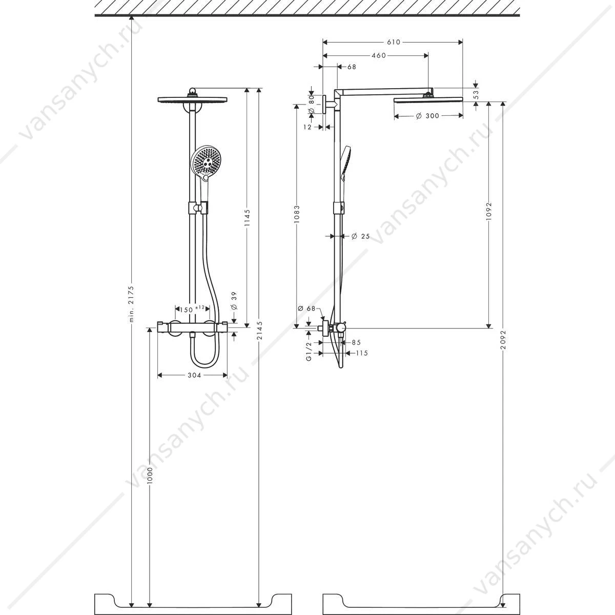 Душевая система с термостатом HANSGROHE Raindance Select Showerpipe 300, 27114000
