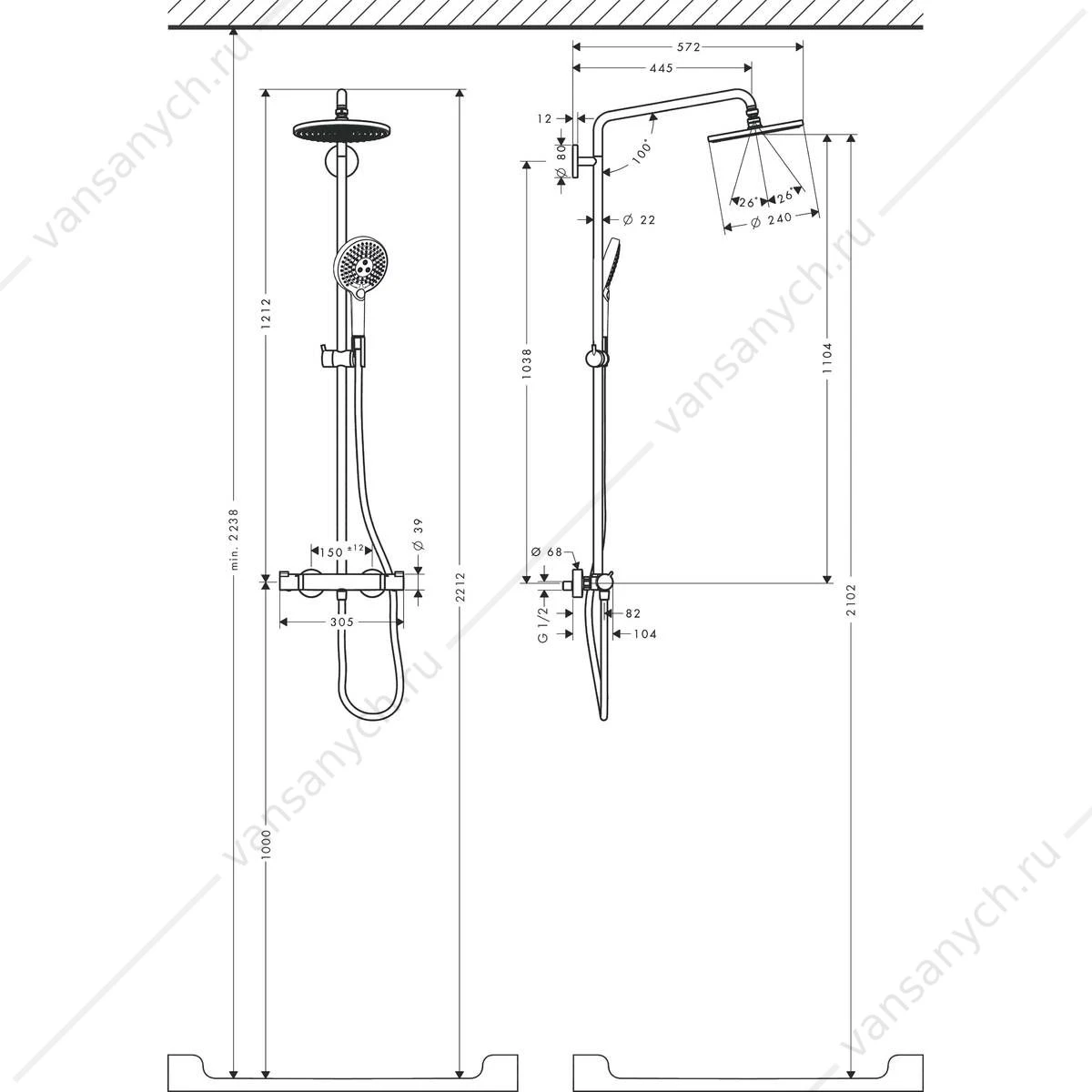 Душевая система с термостатом HANSGROHE Raindance Select  Showerpipe 240, 27115000
