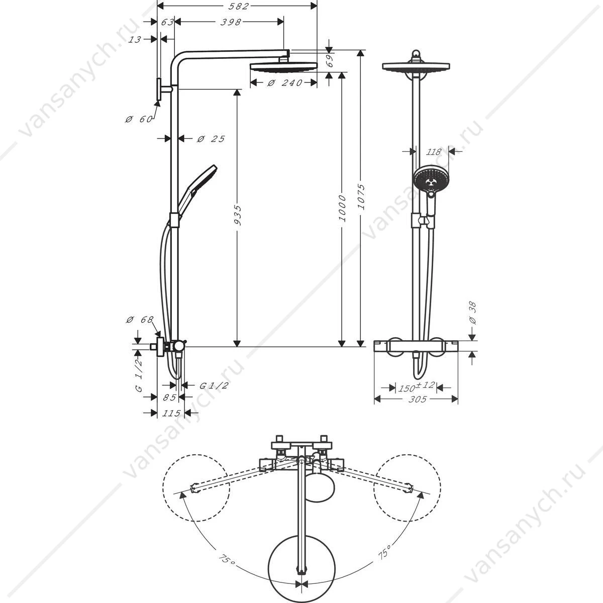 Душевая система с термостатом HANSGROHE Raindance Select Showerpipe S240 2 jet 27129000