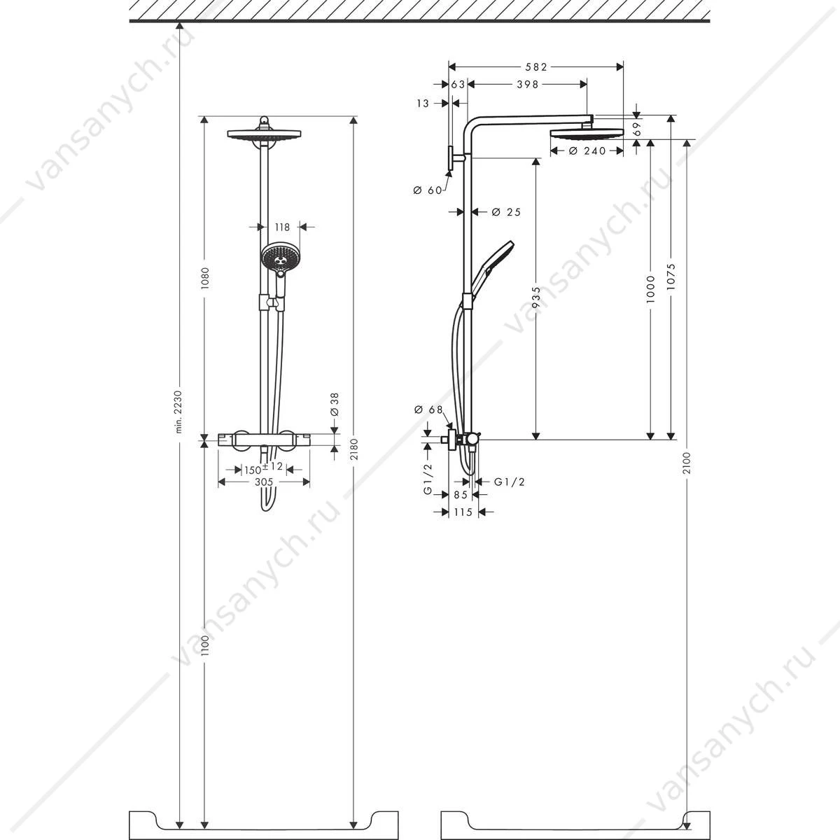 Душевая система с термостатом HANSGROHE Raindance Select Showerpipe S240 2 jet 27129000