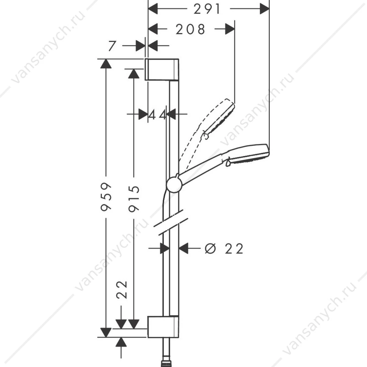 Душевой гарнитур Crometta 100 Vario 90 см хром/белый HANSGROHE  26657400