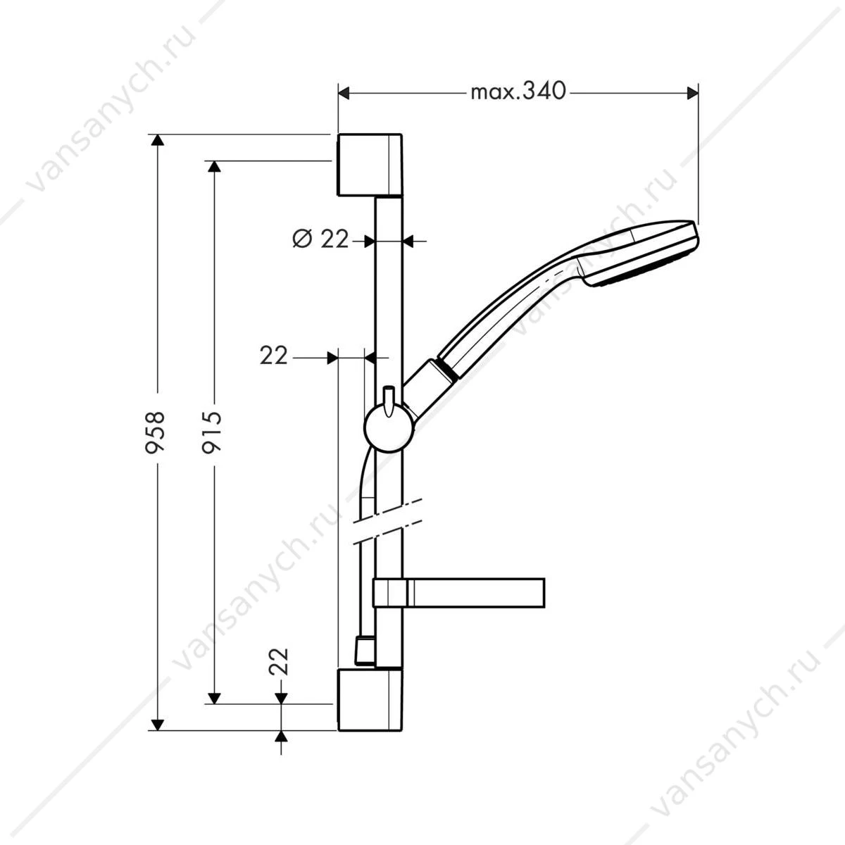 Душевой гарнитур Croma 100  1jet/Unica'C лейка+штанга 90 cm HANSGROHE  27724000