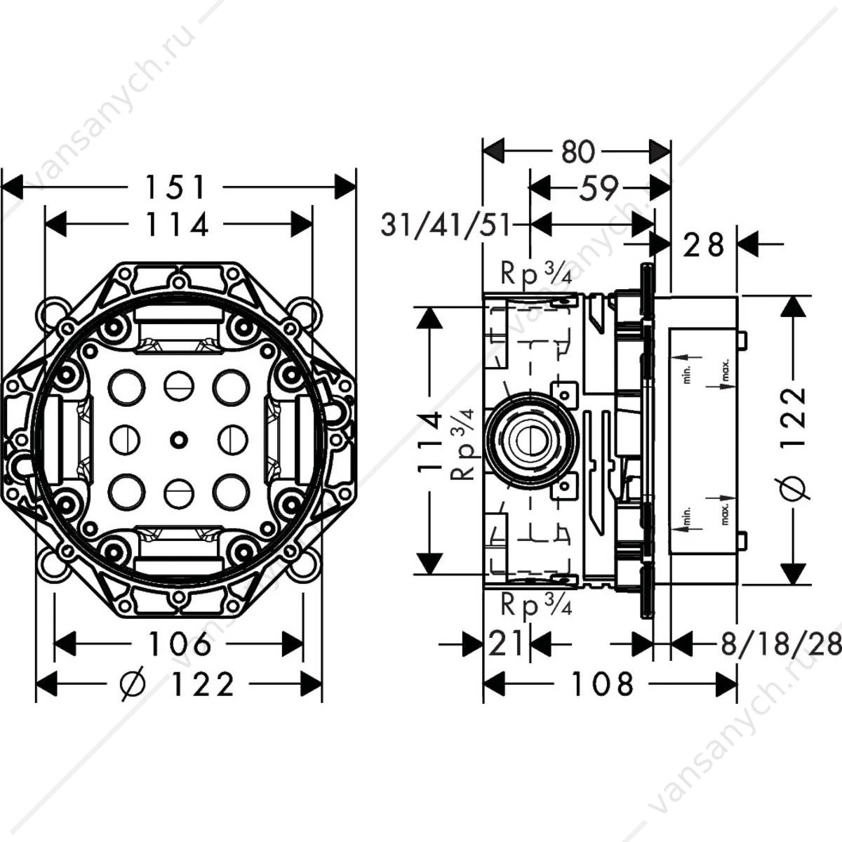 Скрытая часть iBox universal HANSGROHE 1800180