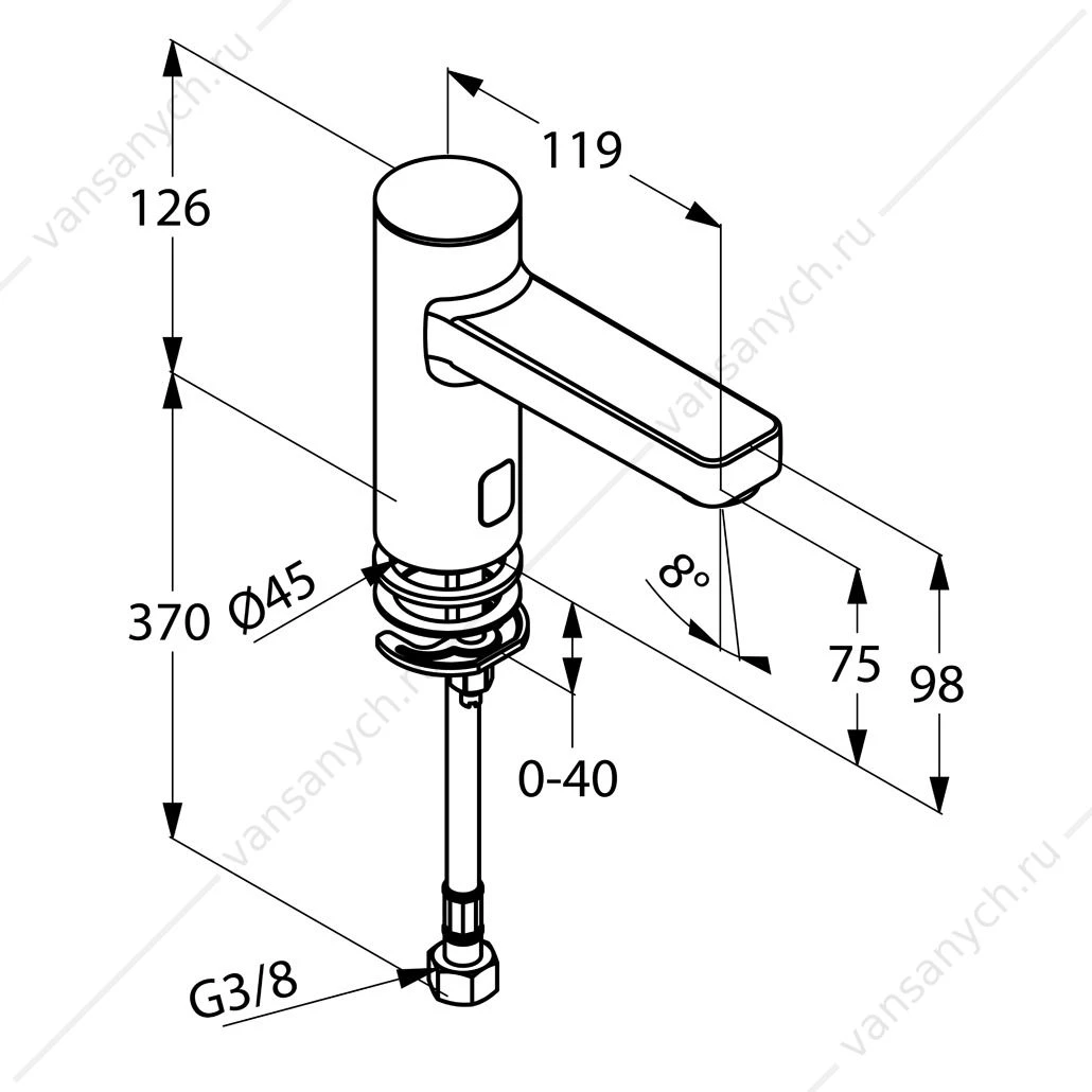 Кран электронный KLUDI ZENTA E на 1 подводку, 230 V хром, 3820505