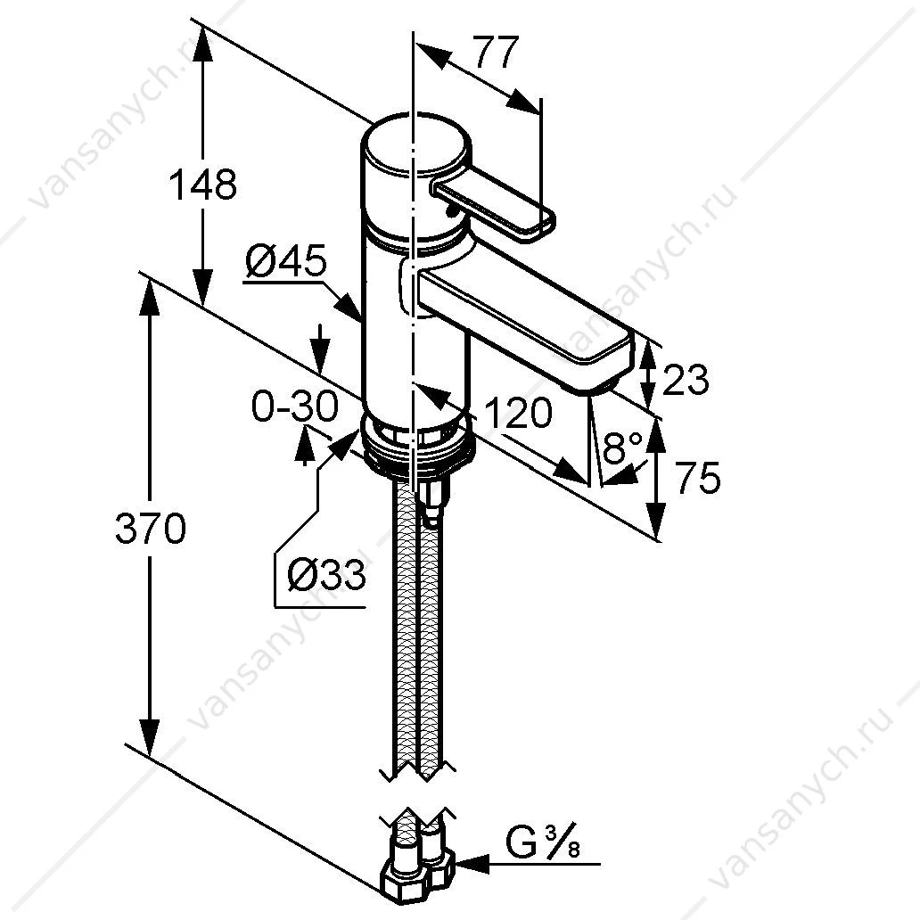 Смеситель для раковины KLUDI ZENTA XL, без донного клапана  хром, 382620575
