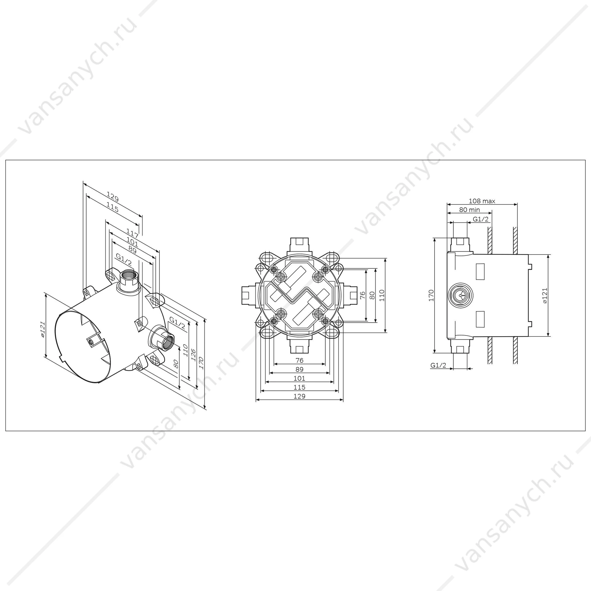 Монтажная коробка(скрытая часть смесителя) MultiDock AM.PM, F100100