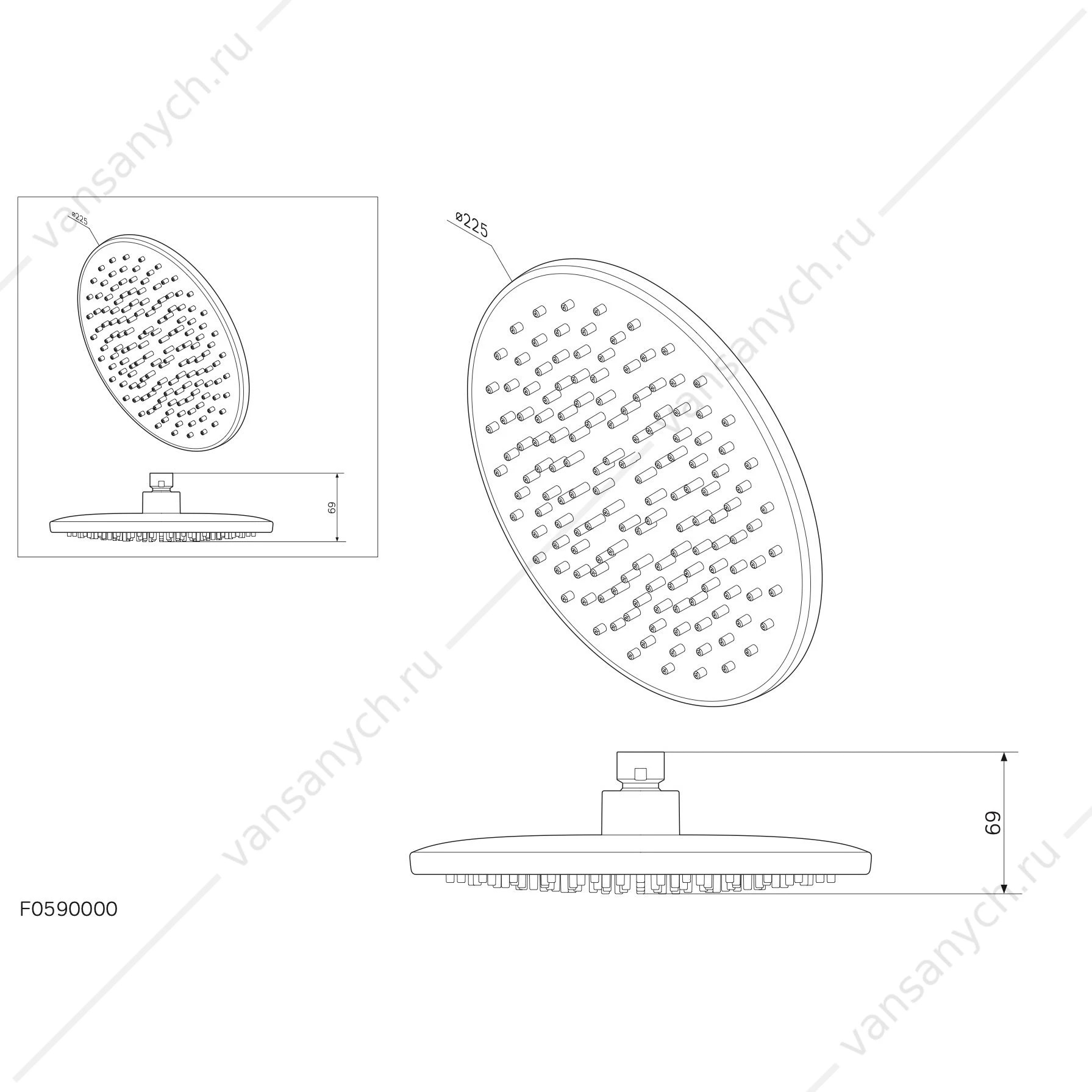 Верхний душ AM.PM Gem, диаметр 220 мм, хром, F0590000