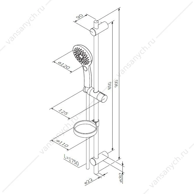 Душевой комплект AM.PM Inspire V2.0 : ручн.душ d 120мм 3 ф-ции, штанга, шланг, хром, F0150A000