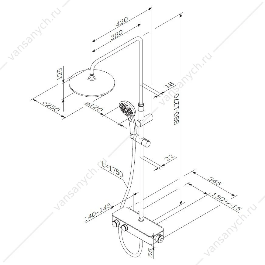 Душевая система с термостатом AM.PM Inspire V2.0 для душа, верхний душ, F0750A400